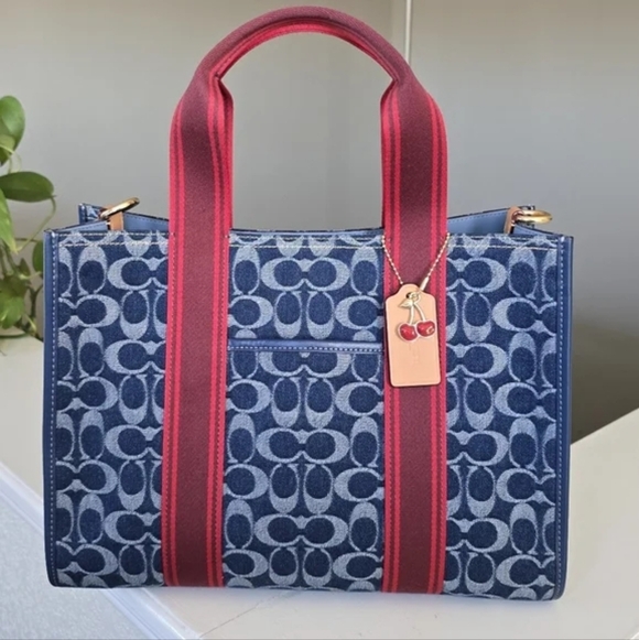 Coach Smith Tote Bag In Signature Denim Blue and Red With Dust Bag - Picture 2 of 15